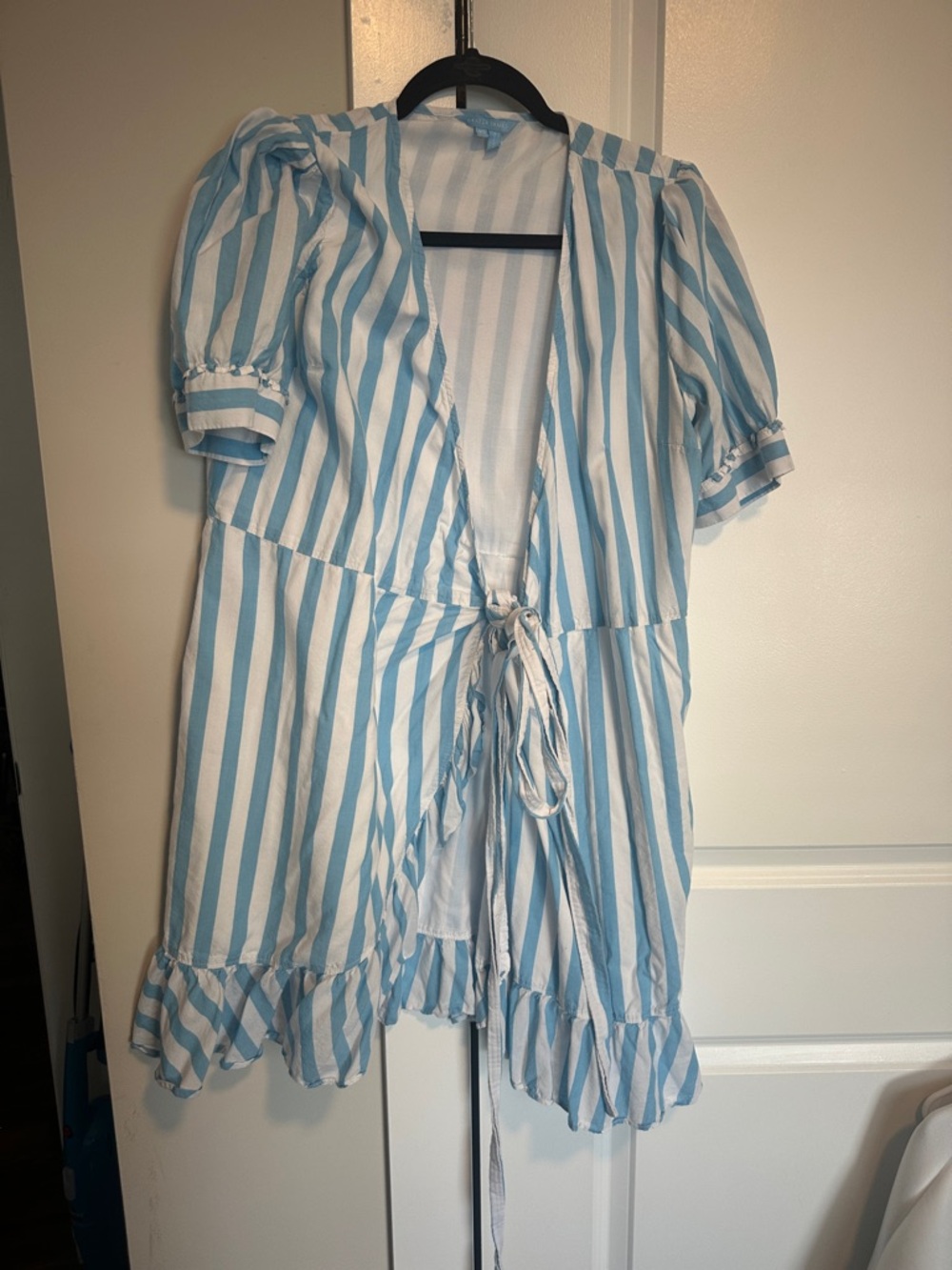 Draper James Light Blue and White Striped Wrap Dress